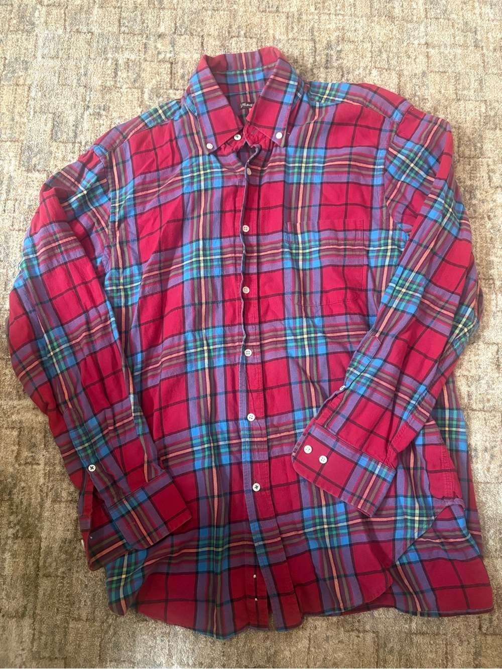 J. McLaughlin Red Plaid Button-Down Shirt with Blue Accents